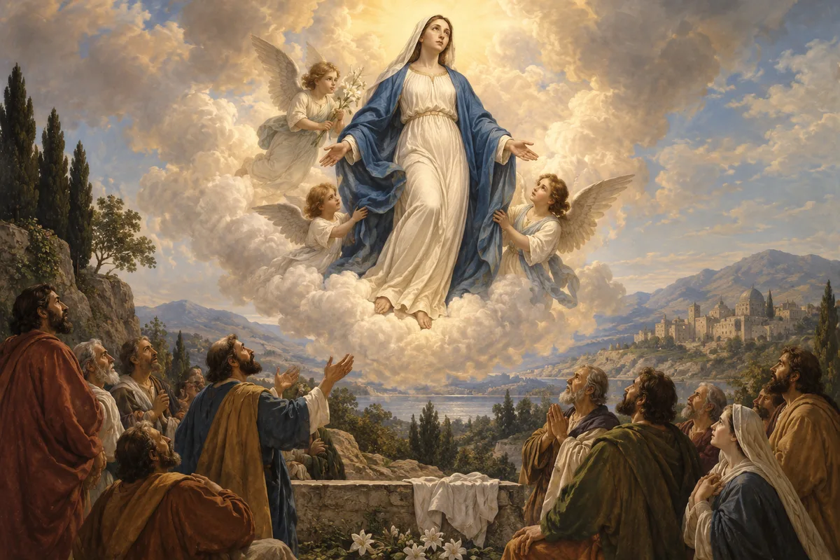 Renaissance-inspired painting of the Assumption of Mary.